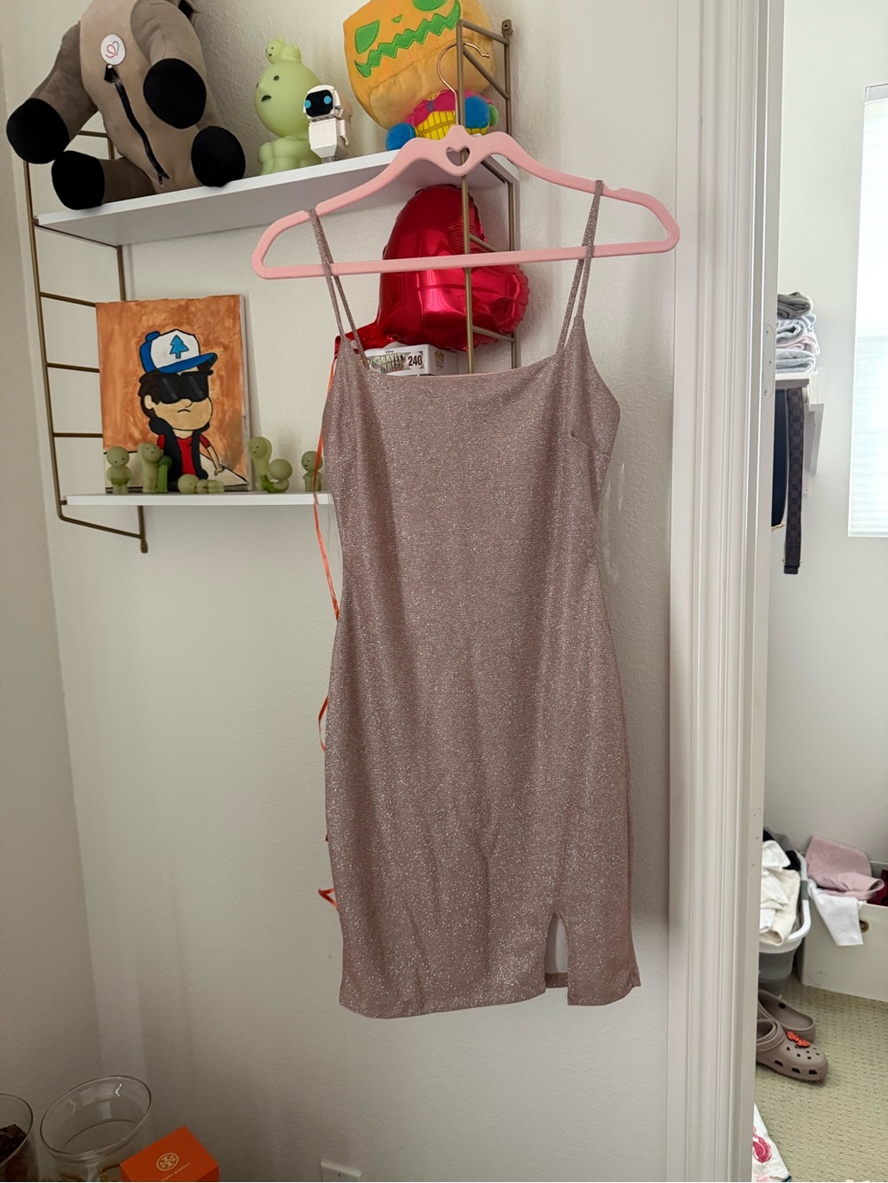 Shimmer Slip Mini Dress in Rose Gold - Elegant Spaghetti Strap